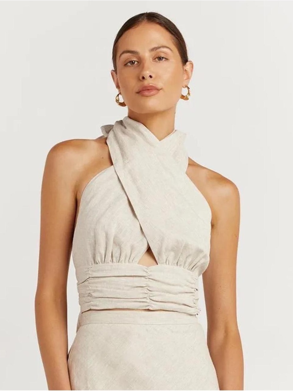 DISSH EVIE NATURAL LINEN CROSS CROP TOP